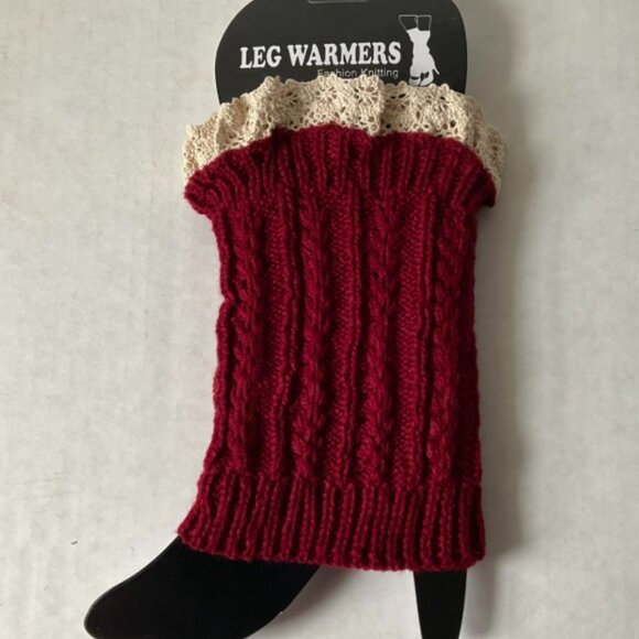 2 Pack Red & Gray Cable Knit Boot Cuff Leg Ankle Warmer - Picture 2 of 6